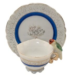 Vintage Demitasse Cup and Saucer Bird on Handle Mid Century‎ Modern Japan SEE